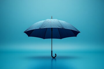 Fototapeta premium A single blue umbrella with water drops on a blue background