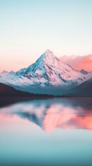 Majestic mountain reflected in calm lake waters during sunset hues.