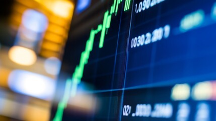 Close-up of digital stock market screen showing dividend stock graph with green upward trend line, symbolizing financial growth and investment success.