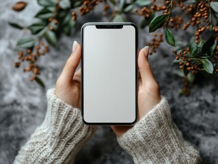 Woman hands holding blank screen mobile phone