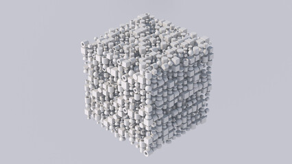 Cube with white geometric shapes. Abstract illustration, 3d render.