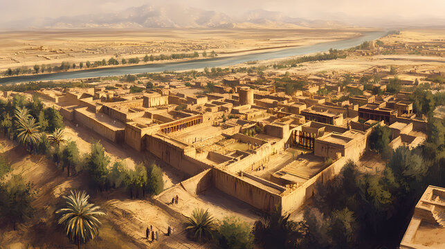 Overhead view of the ancient city of balkh in afghanistan. Silk Road Traders. Illustration