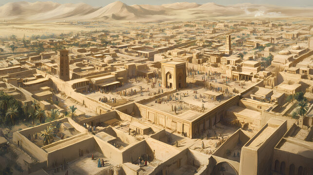 Overhead view of the ancient city of balkh in afghanistan. Silk Road Traders. Illustration