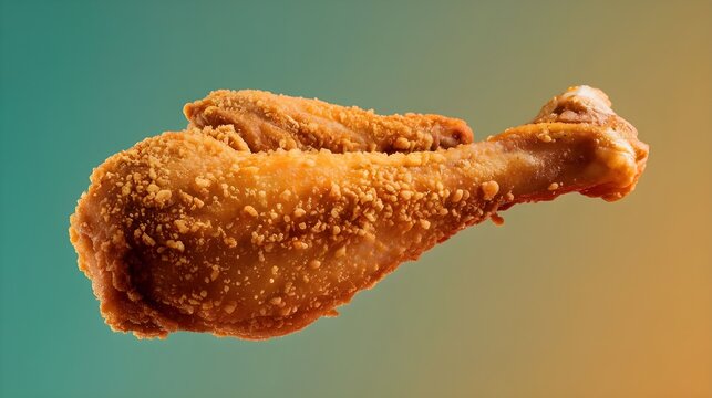 Crispy Fried Chicken Leg Isolated on Green and Yellow Background