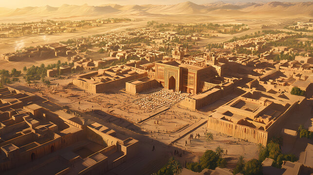 Overhead view of the ancient city of balkh in afghanistan. Silk Road Traders. Illustration