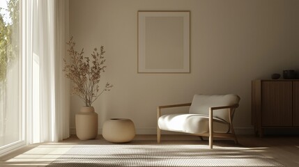 Minimalist Scandinavian Living Room with Soft Natural Light and Elegant Decor