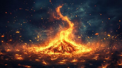 Abstract Halloween Theme Artwork with Fiery Volcano