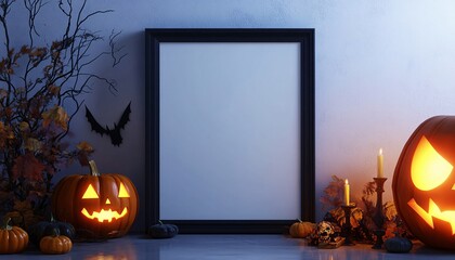 Ethereal Halloween Wall Art Mockup Featuring a Blank Frame for Creative Displays