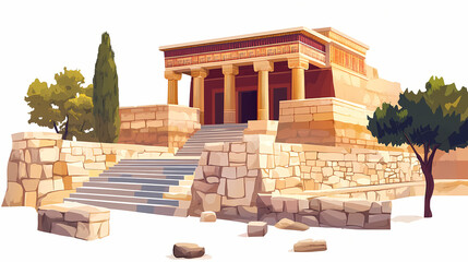 Obraz premium Knossos palace archaeological site crete greece isolated on white transparent background, png. Minoan Civilization. Illustration