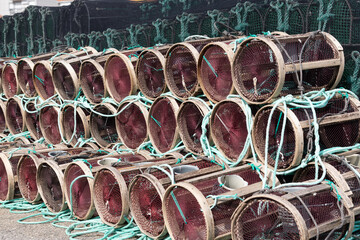 Stacked fishing pots ready for marine harvest