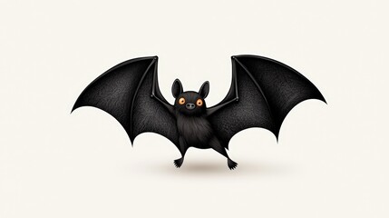 Fototapeta premium Cute cartoon bat with large wings and bright eyes on a white isolated background.