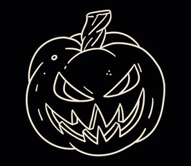 Scary Halloween pumpkin in hand drawn vector illustration