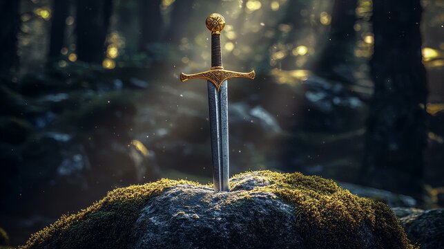 As in the legend of Excalibur, the legendary sword of king Arthur, a sword is stuck in a rock