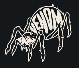 Terrifying spider with Halloween lettering in hand drawn vector illustration