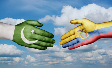 Ecuador and Pakistan country handshaking with flags, consensus concept international co-operation illustration