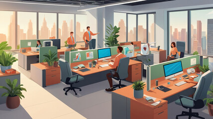 vector-based illustration of activities in the office area