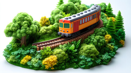 3d cartoon train isometric view isolated on white background