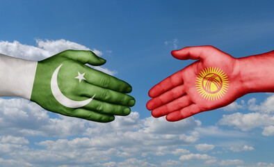 Kyrgyzstan and Pakistan country handshaking with flags, consensus concept international co-operation illustration