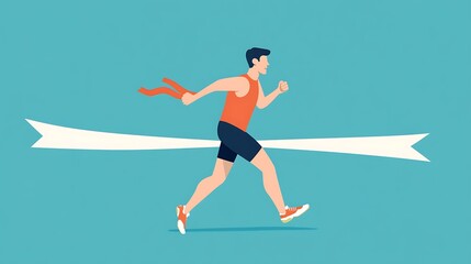 A Man Running Through a Finish Line With a Red Ribbon