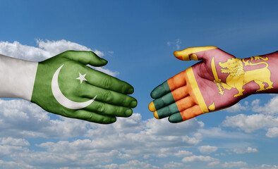 Sri Lanka and Pakistan country handshaking with flags, consensus concept international co-operation illustration