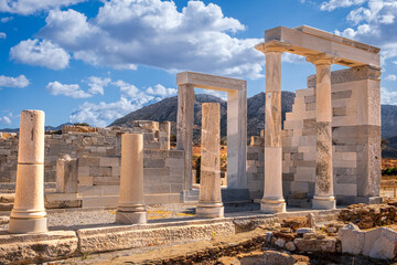 Scenic view of architectual ruins of Temple of Demeter on Naxos island, Greece
