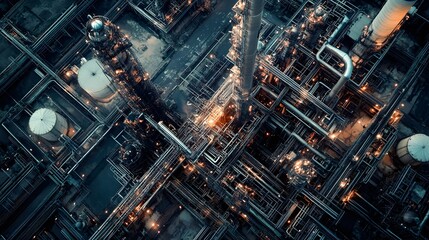 An aerial view of a large-scale petrochemical plant with expansive infrastructure.