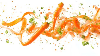 Fototapeta premium Carrots in motion falling gracefully isolated on a white background