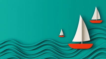 Colorful paper boats sailing on turquoise waves.