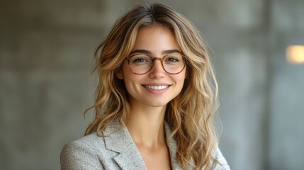Obraz premium Portrait of a Beautiful Woman with Glasses Smiling
