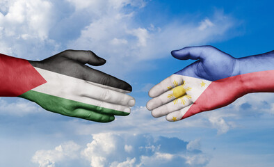 Philippines and Palestine and Gaza strip country handshaking with flags, consensus concept international co-operation illustration