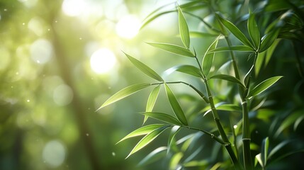 Close Up of Lush Green Bamboo Leaves in Sunlight