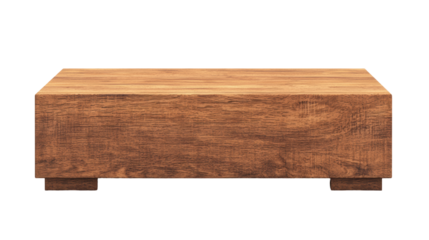 Rustic wooden rectangular display block with a natural wood grain texture. Great for nature-inspired product displays or country-style decor. Isolated on transparent background, png.