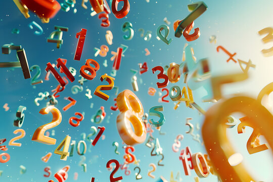abstract colorful background with flying numbers. Math background. Back to school. AI Generated