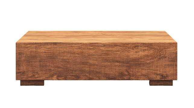 Rustic wooden rectangular display block with a natural wood grain texture. Great for nature-inspired product displays or country-style decor. Isolated on transparent background, png.