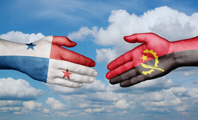 Panama and Angola country handshaking with flags, consensus concept international co-operation illustration