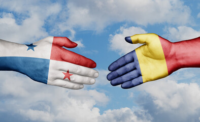 Republic of Chad and Panama country handshaking with flags, consensus concept international co-operation illustration