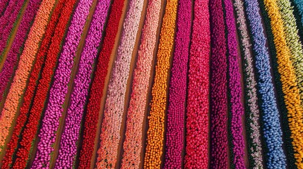 Vibrant tulip field in full bloom under a golden sunset showcasing rows of colorful flowers in a rural landscape