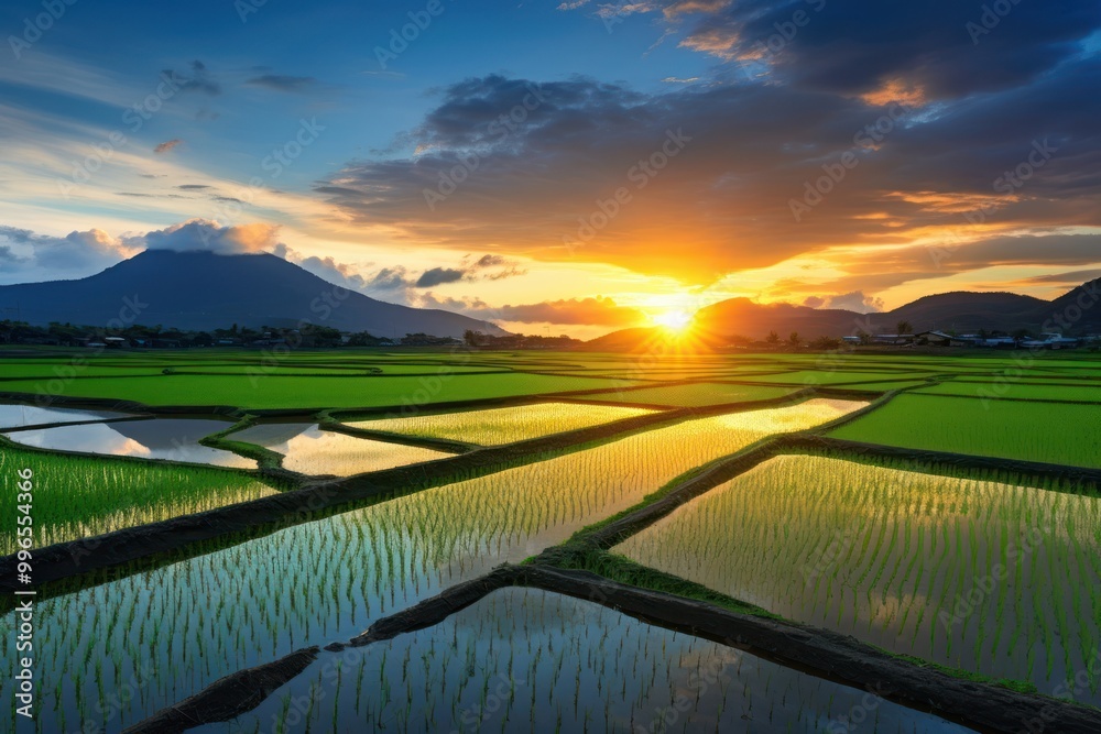 Canvas Prints Rice field outdoors nature sunset.