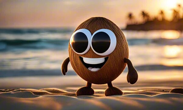 3d coconut cartoon character mascot digital art