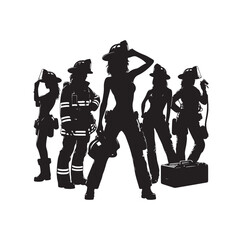 pose of Firefighter silhouette vector illustration 