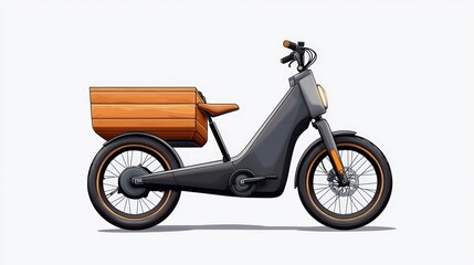 Obraz premium Stylish cargo bike with wooden box, white isolate background