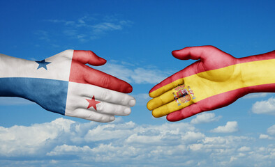 Spain and Panama country handshaking with flags, consensus concept international co-operation illustration