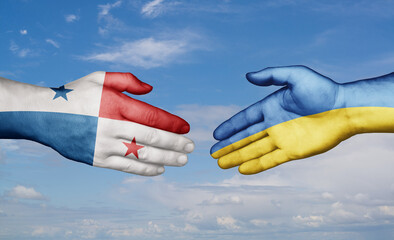 Ukraine and Panama country handshaking with flags, consensus concept international co-operation illustration