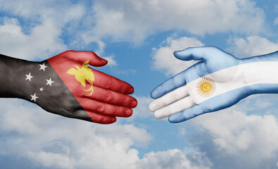 Argentina and Papua New Guinea country handshaking with flags, consensus concept international co-operation illustration