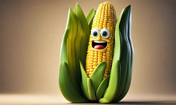 3d corn on the cob cartoon character mascot digital art