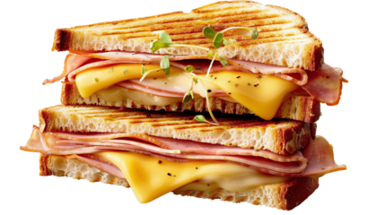 Grilled ham and cheese sandwich, on transparent background. AI generate PNG
