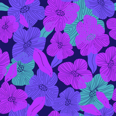 Stylized flowers Vector seamless overlapping pattern