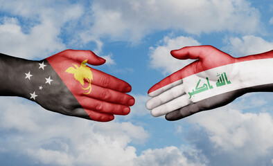 Iraq and Papua New Guinea country handshaking with flags, consensus concept international co-operation illustration