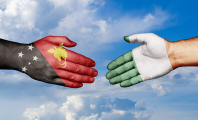 Ireland and Papua New Guinea country handshaking with flags, consensus concept international co-operation illustration