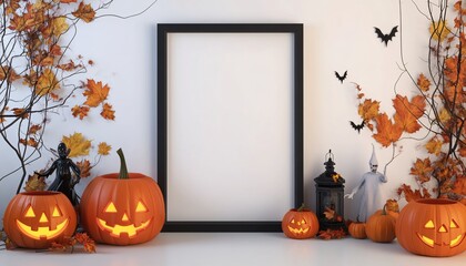 Vibrant Halloween Mockup Featuring Blank Frame for Wall Art Display